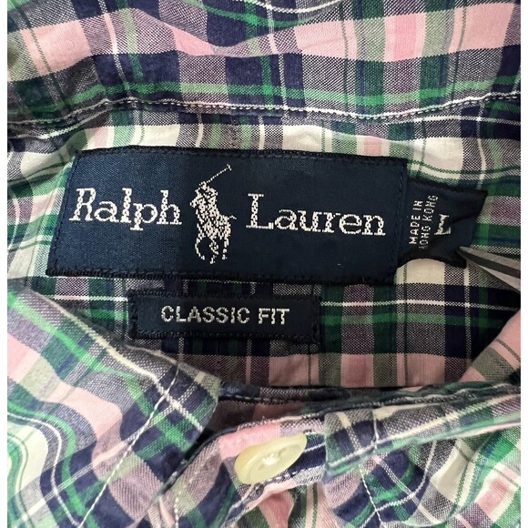 Ralph Lauren Button Down Shirt Mens Large Classic Fit Plaid Multicolor Blue Pink - Picture 4 of 11